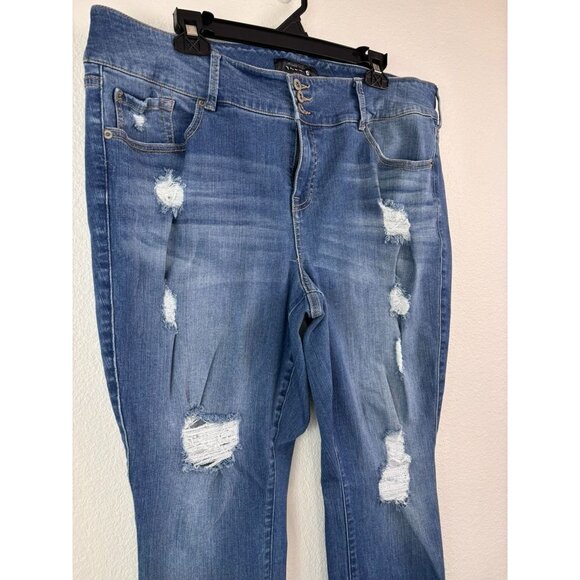 Torrid women's 22R medium wash distressed high rise jegging stretch skinny jeans - Picture 2 of 8